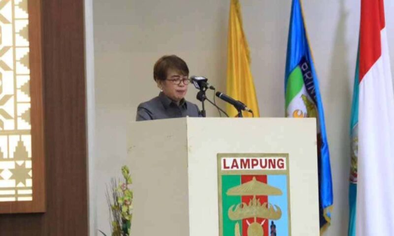 Juru Bicara Fraksi PDIP Budhi Condrowati menyampaikan pandangan umum fraksi PDIP DPRD Lampung | Foto: Ist.
