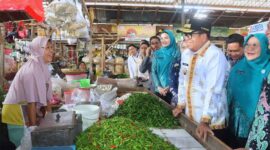Pj Gubernur Lampung Samsudin Tinjau Stabilitas Harga Bahan Pokok di Pasar Gading Rejo, Pringsewu | Foto: Ist.