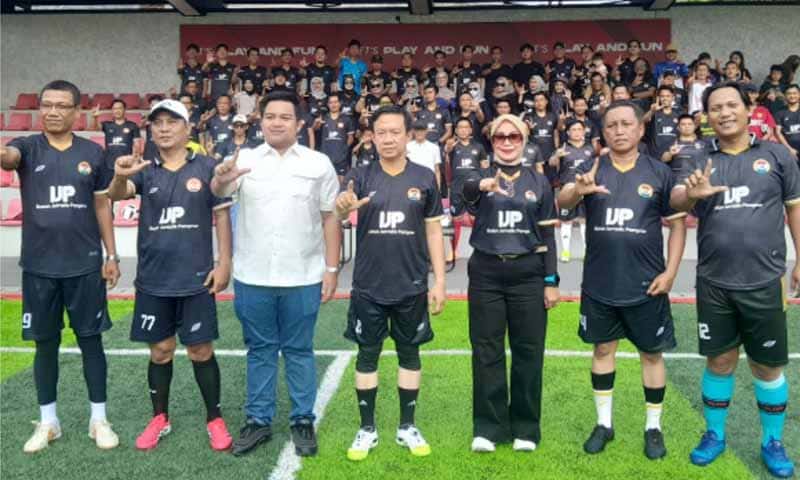 Pembukaan Turnamen Mini Soccer Ikatan Jurnalis Pemprov (IJP) Lampung sekaligus peluncuran Ikatan Jurnalis Pemprov Lampung Football Club di Subanus Soccer Field, Sabtu (14/2/2026) | Foto: Ist.
